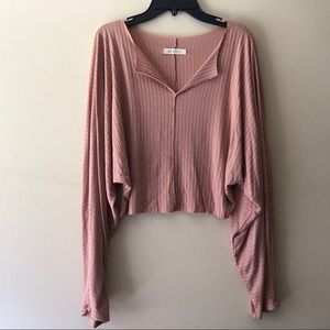 Amante Ribbed Split-Neck Crop Top